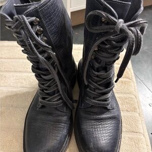 Free People Textured Black Lace-Up Combat Boots